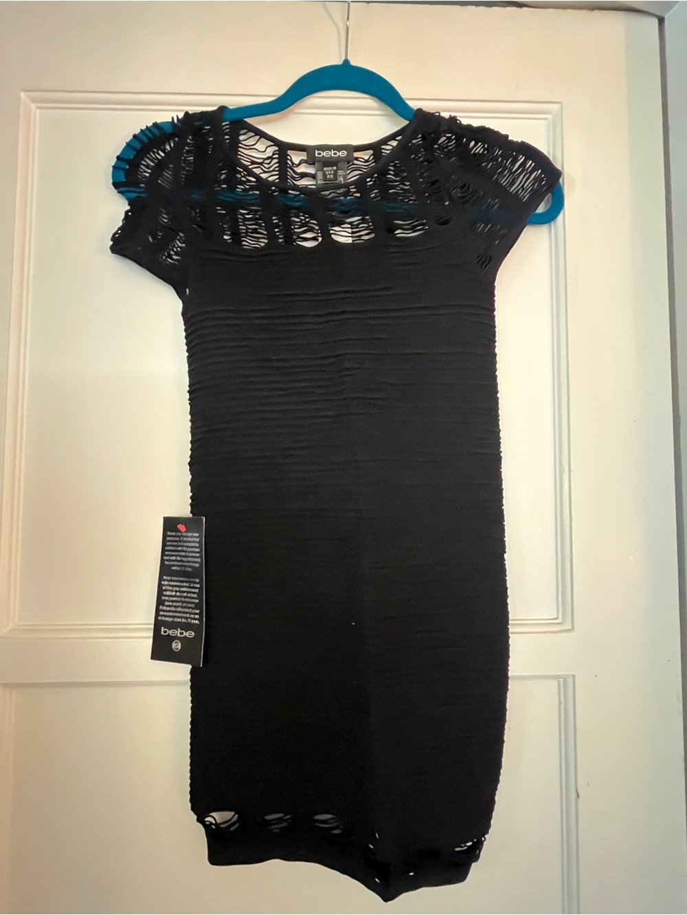 bebe Black Distressed Knit Mini Dress